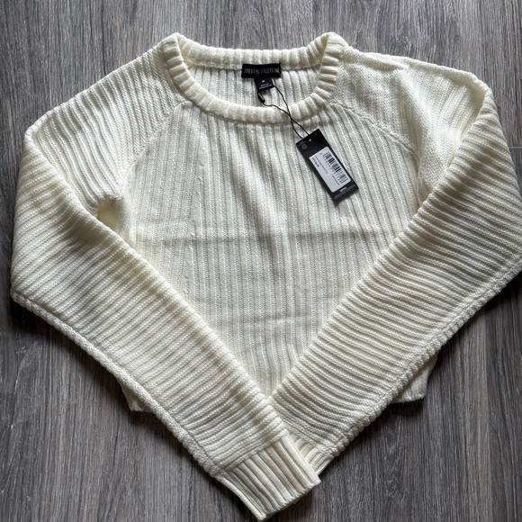 PrettyLittleThing Cream Ribbed Sweater - Picture 1 of 3